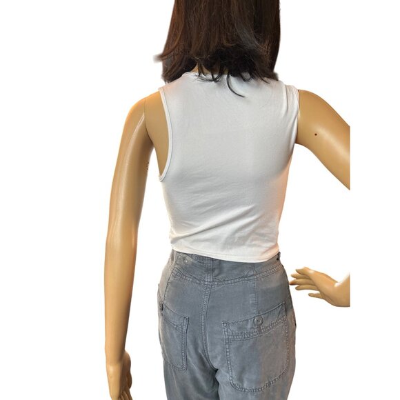 OG Babe Womens Lace Up Sleeveless Tank Top in White Small Y2K Grunge Edgy - Picture 5 of 5